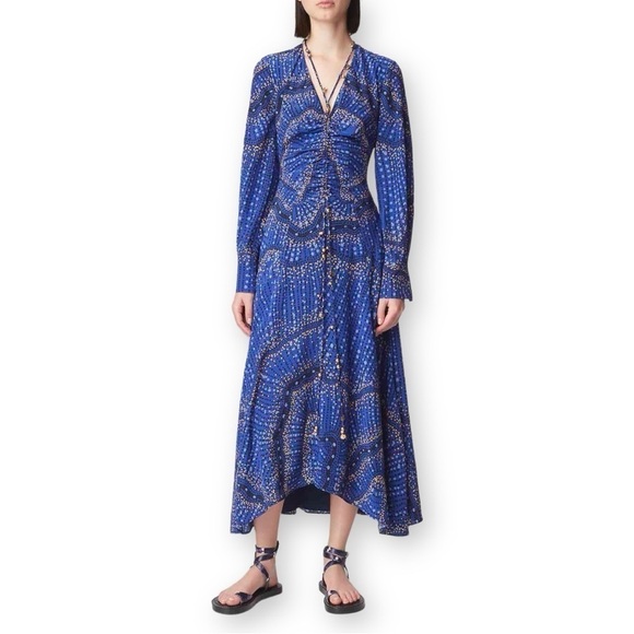 Altuzarra Mila Dress 36 Silk Asymmetric Ruched Long Sleeve Printed Midi Dress - Picture 1 of 16